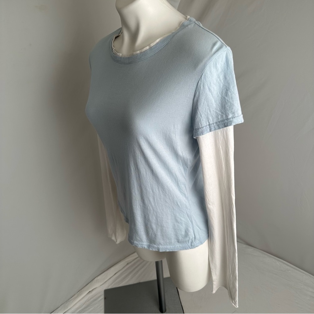 Express faux layer blue and white long sleeve layered style t-shirt - Picture 3 of 10
